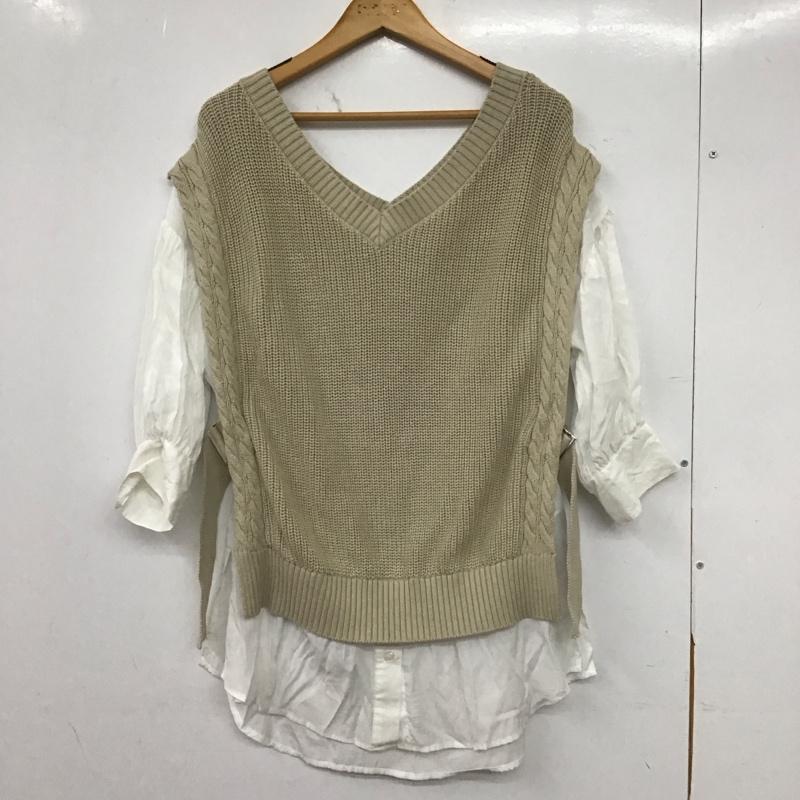 ムルーア MURUA ニット、セーター 長袖 012120402101-01 ベストドッキングシアーシャツ FREE 無地 白 / ホワイト / white X ベージュ / ベージュ / beige レディース USED 古着 中古 10157964