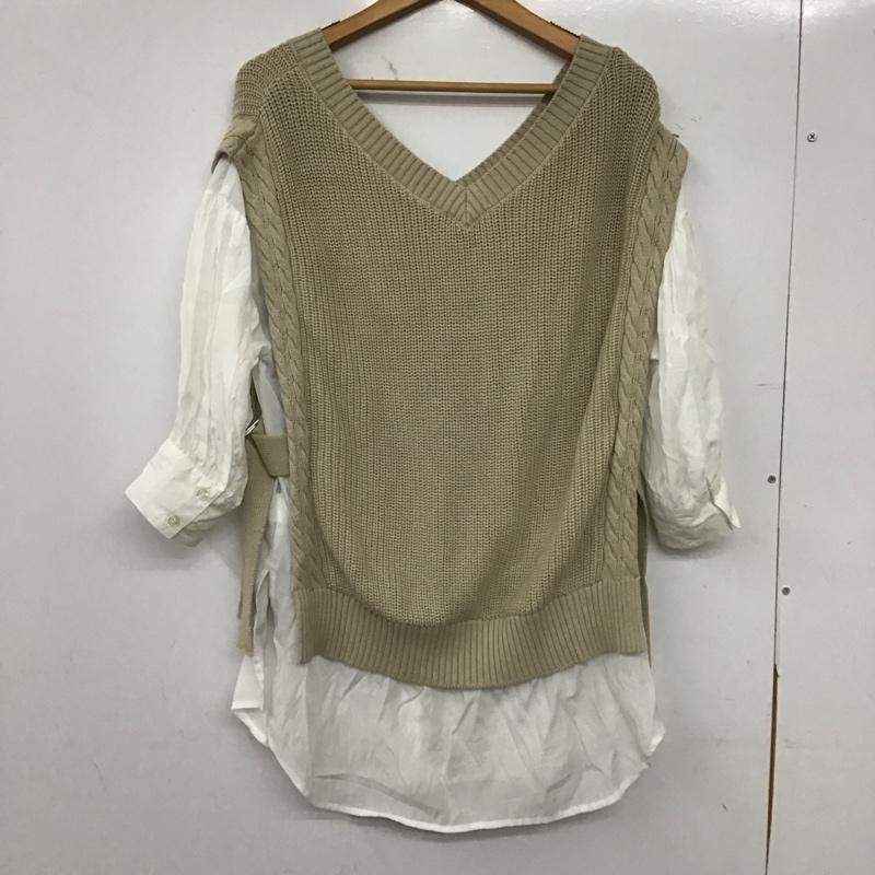 ムルーア MURUA ニット、セーター 長袖 012120402101-01 ベストドッキングシアーシャツ FREE 無地 白 / ホワイト / white X ベージュ / ベージュ / beige レディース USED 古着 中古 10157964