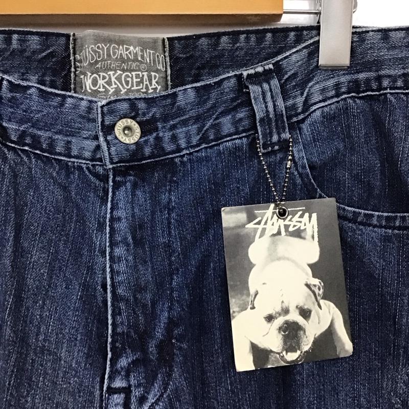 ステューシー STUSSY パンツ デニム、ジーンズ デニムパンツ ワイドパンツ カジュアルパンツ 36 ロゴ、文字 X ダメージ加工 インディゴ / インディゴ / Indigo メンズ USED 古着 中古 10158028