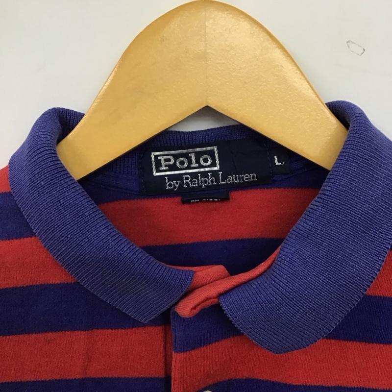 ポロバイラルフローレン Polo by RALPH LAUREN ポロシャツ 半袖 半袖ポロシャツ カラーシャツ 半袖カットソー L ボーダー柄 青 / ブルー / blue X 赤 / レッド / red メンズ USED 古着 中古 10158033