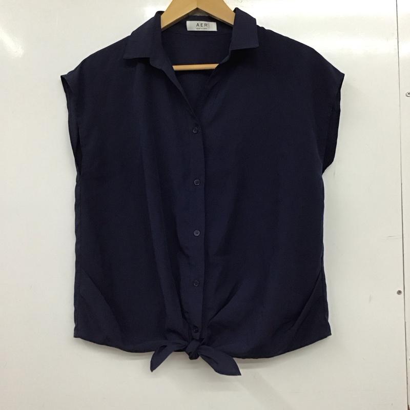 エアー Aer シャツ、ブラウス 半袖 ノースリーブシャツ フロントボタン 38 無地 紺 / ネイビー / navy レディース USED 古着 中古 10158054