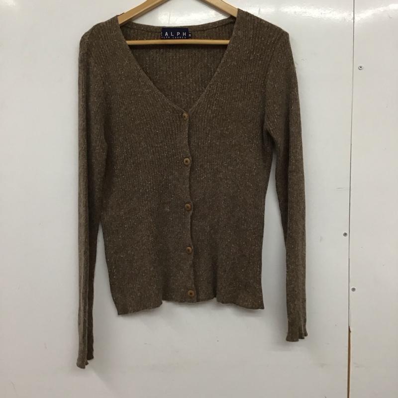 ラルフローレン RALPHLAUREN カーディガン 長袖 長袖ニットカーディガン 前ボタン ノーカラー M 総柄 茶 / ブラウン / brown レディース USED 古着 中古 10158072