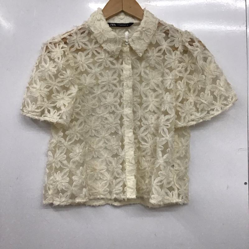 ザラ ZARA シャツ、ブラウス 半袖 半袖シャツ シースルーシャツ M 総柄 アイボリー / アイボリー / レディース USED 古着 中古 10158073