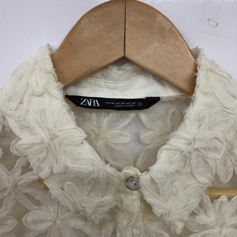ザラ ZARA シャツ、ブラウス 半袖 半袖シャツ シースルーシャツ M 総柄 アイボリー / アイボリー / レディース USED 古着 中古 10158073