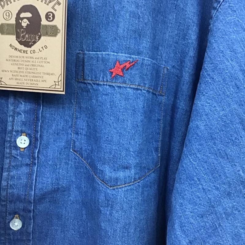 アベイシングエイプ A BATHING APE シャツ、ブラウス 長袖 長袖シャツ デニムシャツ カラーシャツ L ロゴ、文字 インディゴ / インディゴ / Indigo メンズ USED 古着 中古 10158113