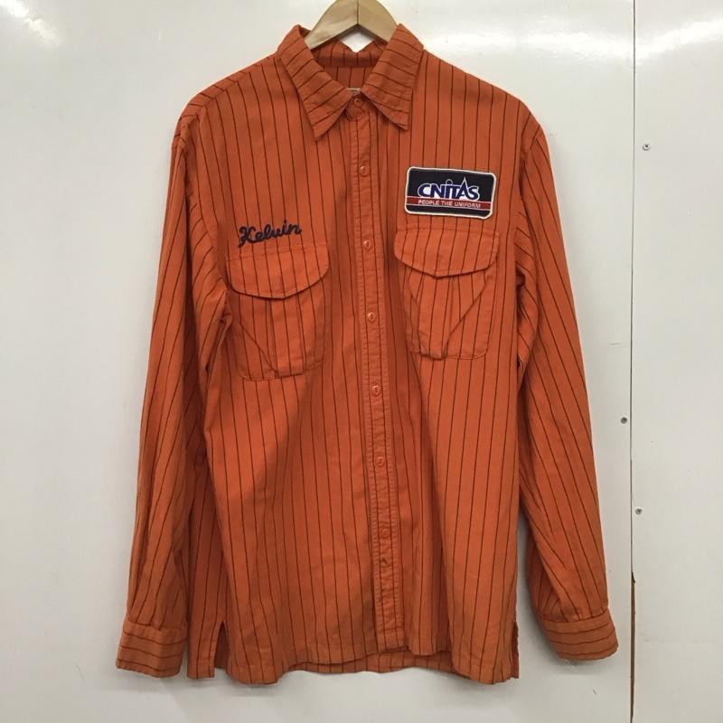 古着 USED シャツ、ブラウス 長袖 長袖シャツ ストライプシャツ カラーシャツ XL ロゴ、文字 橙 / オレンジ / orange メンズ USED 古着 中古 10158126