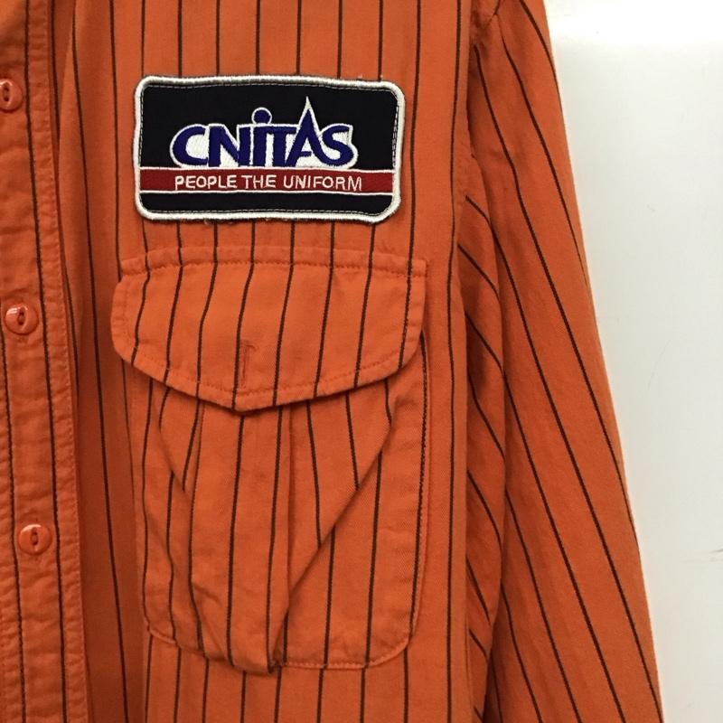 古着 USED シャツ、ブラウス 長袖 長袖シャツ ストライプシャツ カラーシャツ XL ロゴ、文字 橙 / オレンジ / orange メンズ USED 古着 中古 10158126
