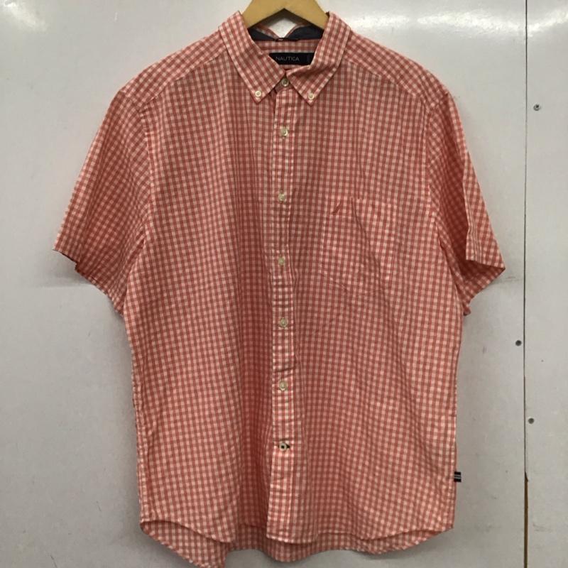 ノーティカ NAUTICA シャツ、ブラウス 半袖 半袖シャツ プリントシャツ ポケットシャツ XL チェック 白 / ホワイト / white X 桃 / ピンク / pink メンズ USED 古着 中古 10158136