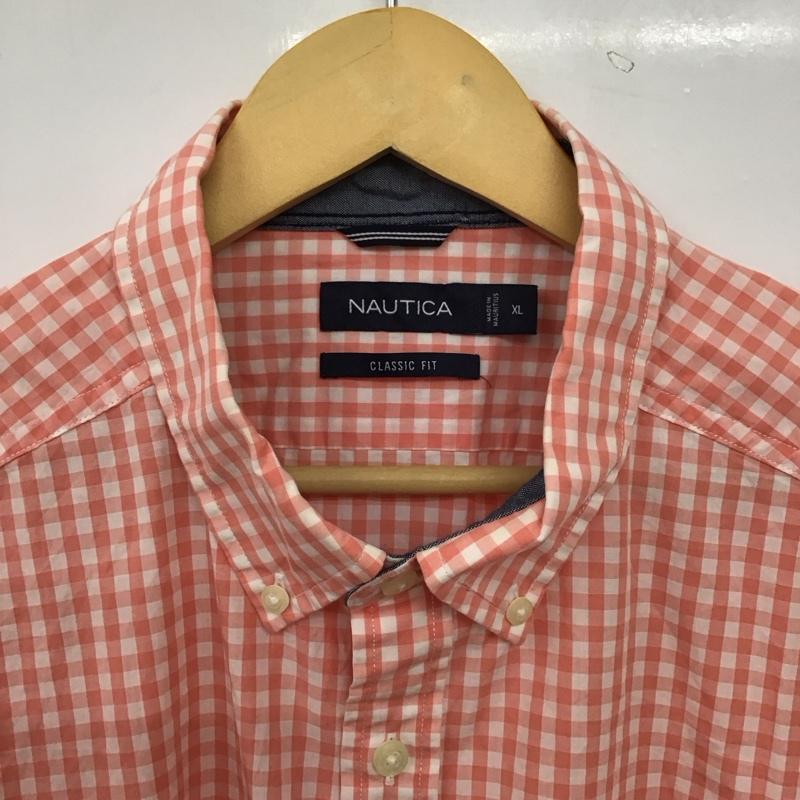 ノーティカ NAUTICA シャツ、ブラウス 半袖 半袖シャツ プリントシャツ ポケットシャツ XL チェック 白 / ホワイト / white X 桃 / ピンク / pink メンズ USED 古着 中古 10158136