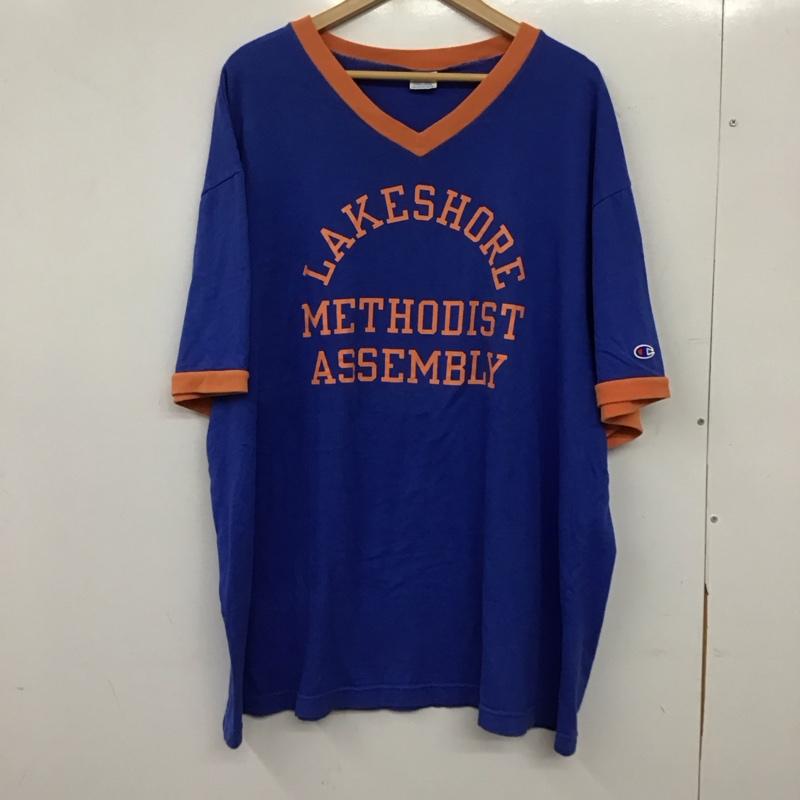 チャンピオン Campion Tシャツ 半袖 半袖カットソー プリントTシャツ Vネックカットソー XXL ロゴ、文字 青 / ブルー / blue メンズ USED 古着 中古 10158152