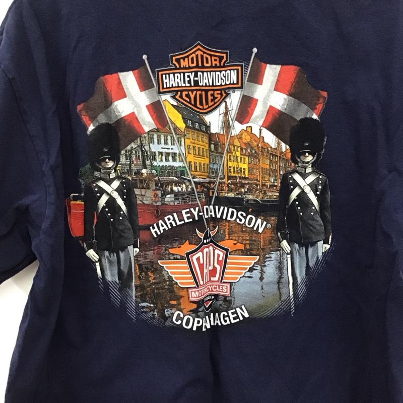 ハーレーダビッドソン Harley-Davidson Tシャツ 半袖 半袖カットソー プリントTシャツ クルーネックカットソー ロゴ、文字 紺 / ネイビー / navy メンズ USED 古着 中古 10158166
