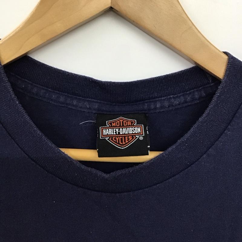 ハーレーダビッドソン Harley-Davidson Tシャツ 半袖 半袖カットソー プリントTシャツ クルーネックカットソー ロゴ、文字 紺 / ネイビー / navy メンズ USED 古着 中古 10158166