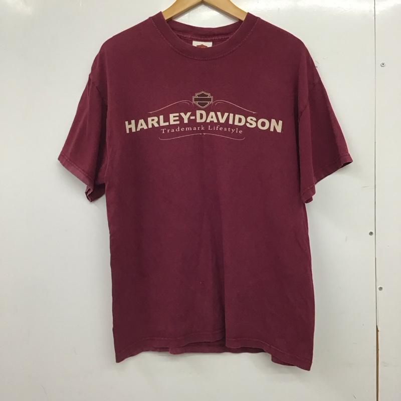 ハーレーダビッドソン Harley-Davidson Tシャツ 半袖 半袖カットソー プリントTシャツ クルーネックカットソー L ロゴ、文字 えんじ / ワインレッド / dark red メンズ USED 古着 中古 10158167