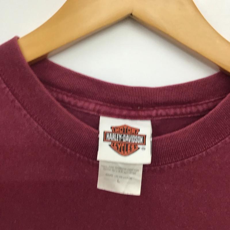 ハーレーダビッドソン Harley-Davidson Tシャツ 半袖 半袖カットソー プリントTシャツ クルーネックカットソー L ロゴ、文字 えんじ / ワインレッド / dark red メンズ USED 古着 中古 10158167