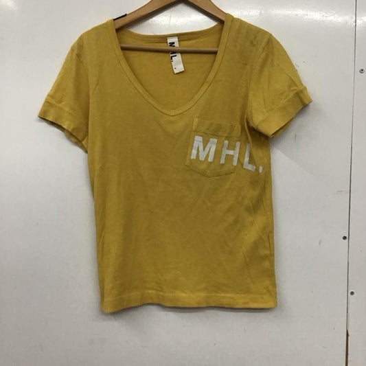 エムエイチエル MHL. カットソー 半袖 2 ロゴ、文字 X プリント 黄 / イエロー / yellow レディース USED 古着 中古 10158222
