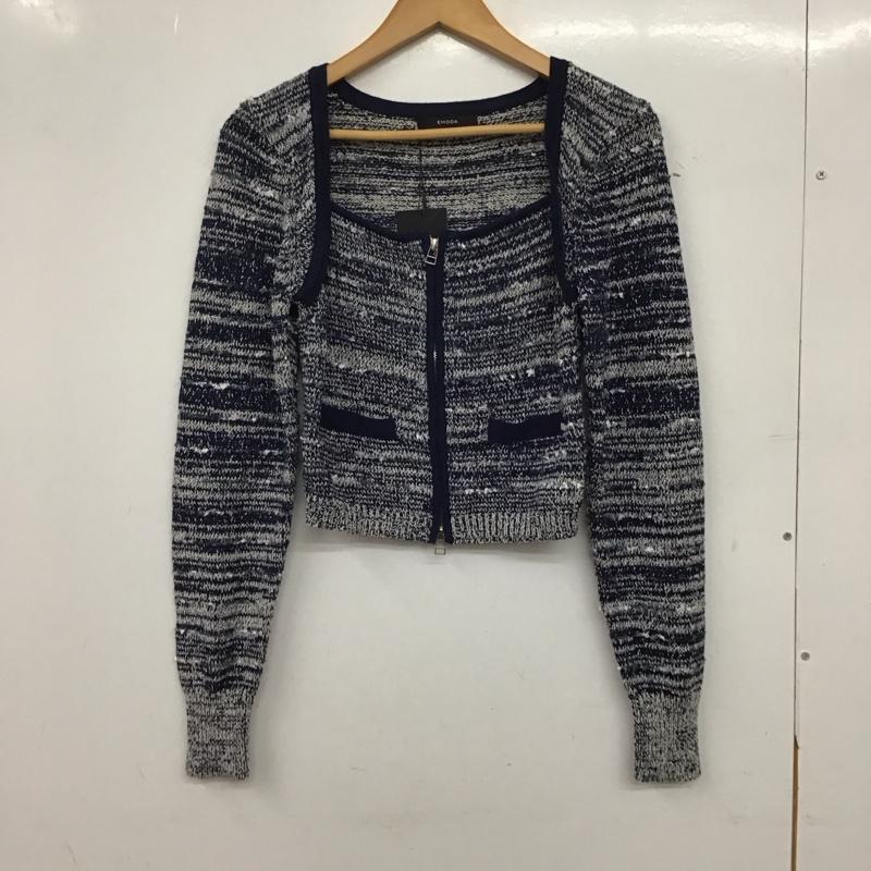 エモダ EMODA ニット、セーター 長袖 ツイードクロップジップニット 042512600301 タグ付 FREE  紺 / ネイビー / navy レディース USED 古着 中古 10158238