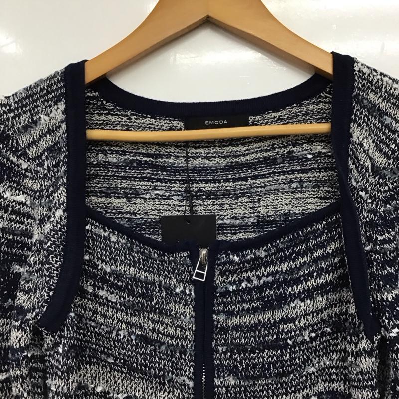 エモダ EMODA ニット、セーター 長袖 ツイードクロップジップニット 042512600301 タグ付 FREE  紺 / ネイビー / navy レディース USED 古着 中古 10158238