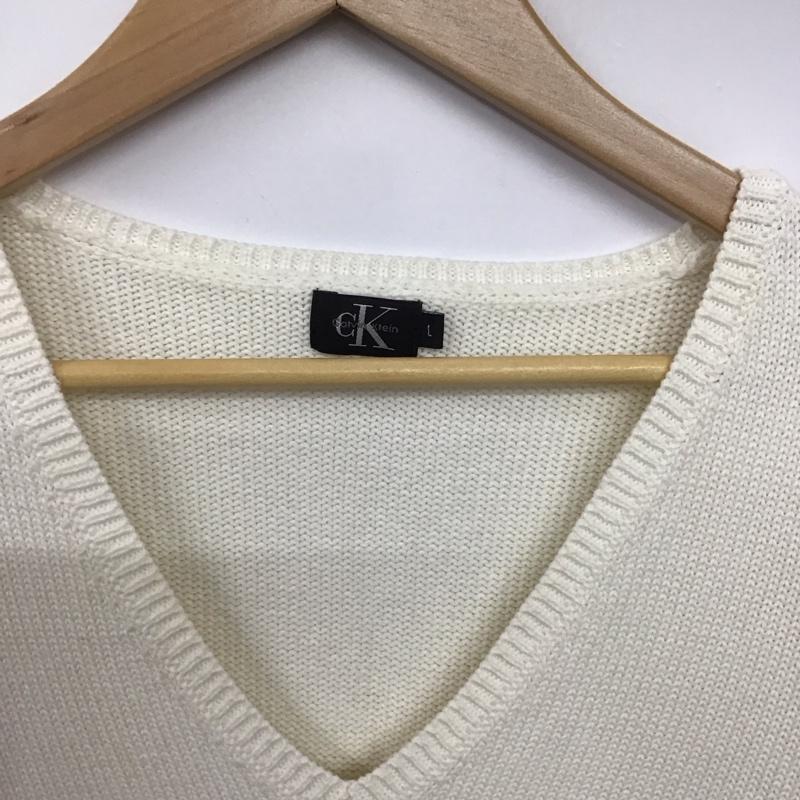 シーケーカルバンクライン CK CalvinKlein ニット、セーター 長袖 L 無地 白 / ホワイト / white レディース USED 古着 中古 10158242