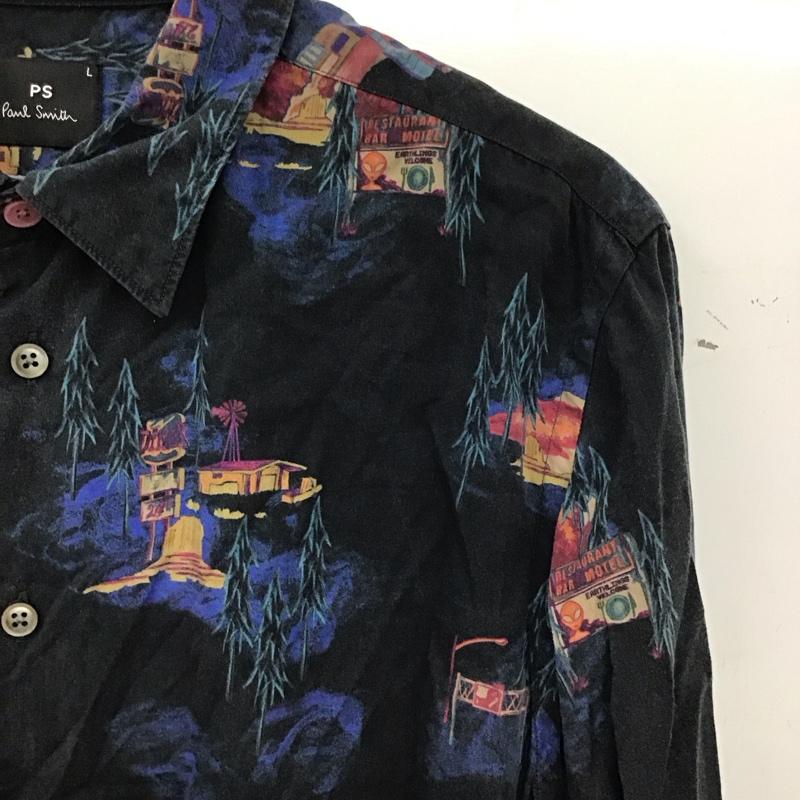ポールスミス Paul Smith シャツ、ブラウス 長袖 長袖シャツ プリントシャツ カラーシャツ L プリント ダークグレー / ダークグレー / メンズ USED 古着 中古 10158260