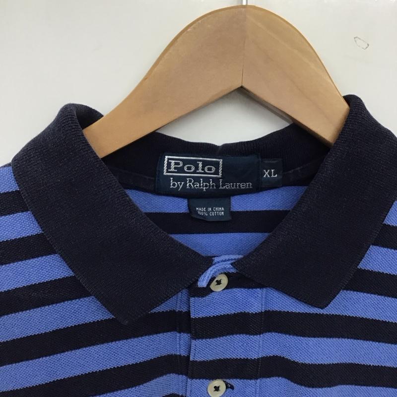 ポロバイラルフローレン Polo by RALPH LAUREN ポロシャツ 半袖 半袖ポロシャツ カラーシャツ 半袖カットソー XL ボーダー柄 青 / ブルー / blue X 紺 / ネイビー / navy メンズ USED 古着 中古 10158284