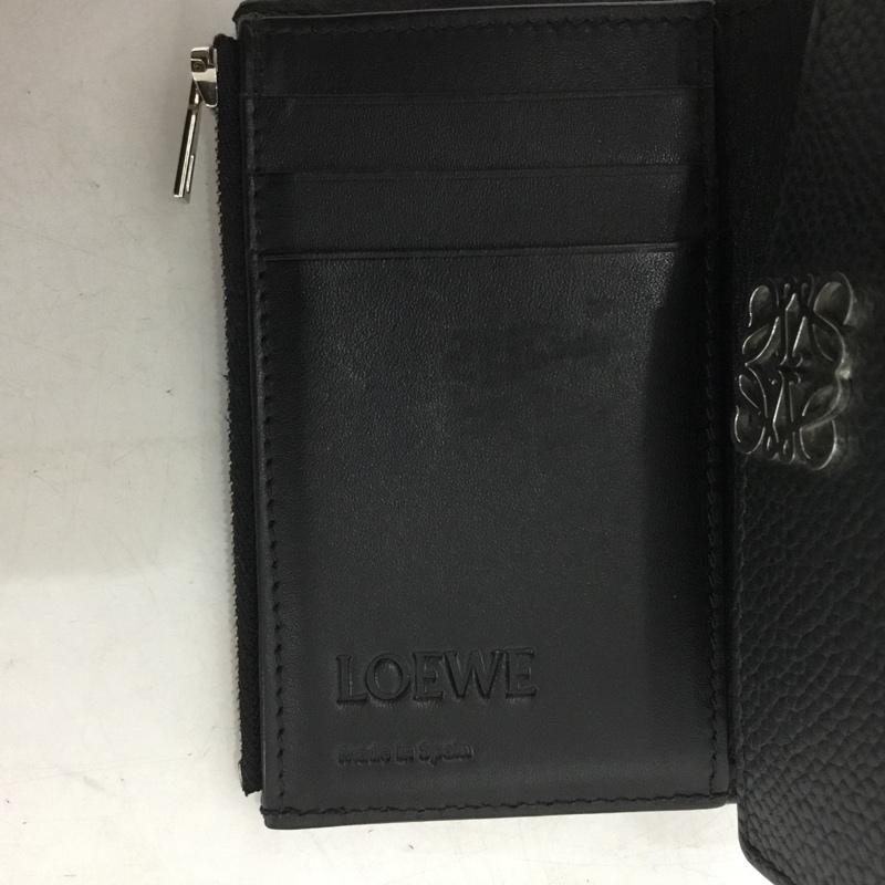 ロエベ LOEWE 財布 コンパクト財布 062506 三つ折り財布 アナグラム ワンポイント 黒 / ブラック / black X 銀 / シルバー / silver color メンズ USED 古着 中古 10158364