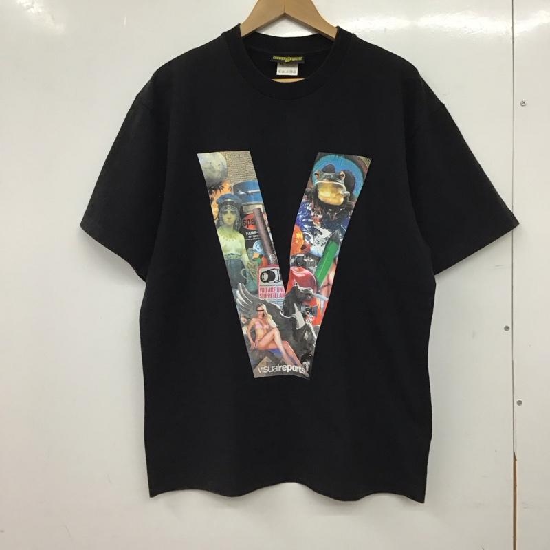ウ゛ィジュアルリポーツ VISUALREPORTS Tシャツ 半袖 半袖カットソー プリントTシャツ クルーネックカットソー L プリント 黒 / ブラック / black メンズ USED 古着 中古 10158426