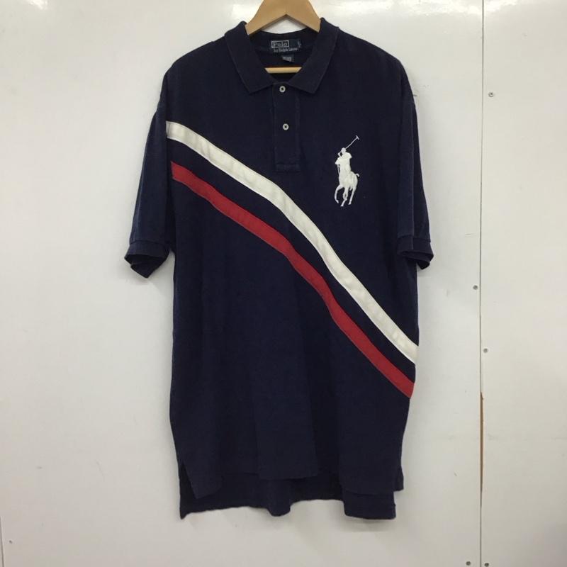 ポロバイラルフローレン Polo by RALPH LAUREN ポロシャツ 半袖 半袖ポロシャツ カラーシャツ 半袖カットソー XL ロゴ、文字 紺 / ネイビー / navy メンズ USED 古着 中古 10158437