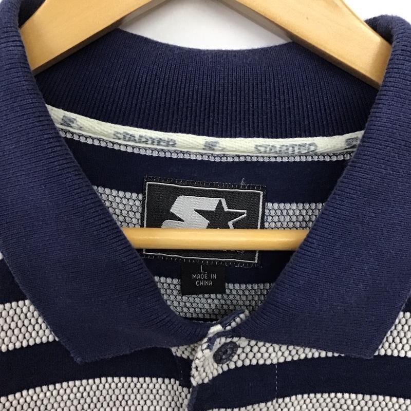 スターター STARTER ポロシャツ 半袖 半袖ポロシャツ カラーシャツ 半袖カットソー L ボーダー柄 紺 / ネイビー / navy メンズ USED 古着 中古 10158481