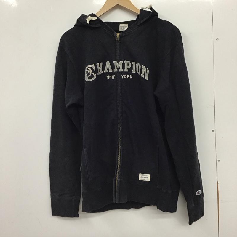 チャンピオン Champion パーカー 長袖 ジップアップ長袖パーカー スウェットパーカー L ロゴ、文字 紺 / ネイビー / navy メンズ USED 古着 中古 10158508