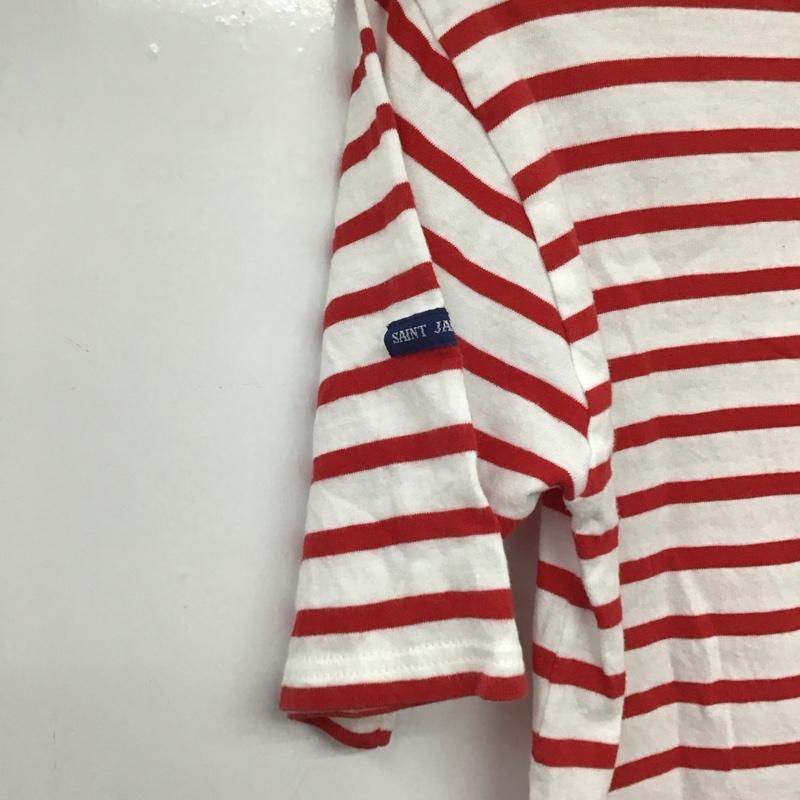 セントジェームス SAINT JAMES Tシャツ 半袖 半袖カットソー プリントTシャツ クルーネックカットソー XS ボーダー柄 白 / ホワイト / white X 赤 / レッド / red レディース USED 古着 中古 10158555