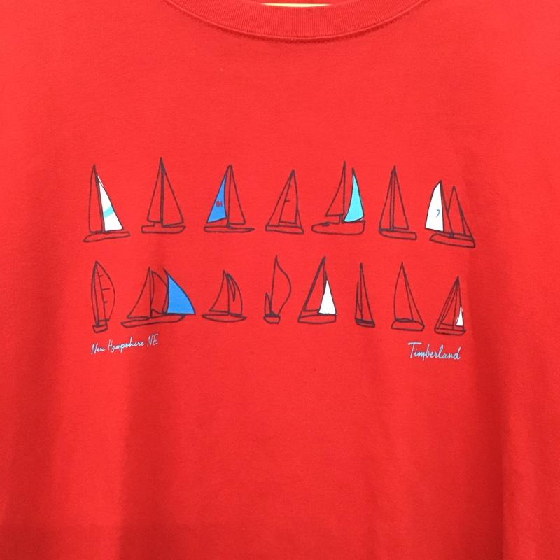 ティンバーランド Timberland Tシャツ 半袖 半袖カットソー プリントTシャツ クルーネックカットソー M プリント 赤 / レッド / red メンズ USED 古着 中古 10158563