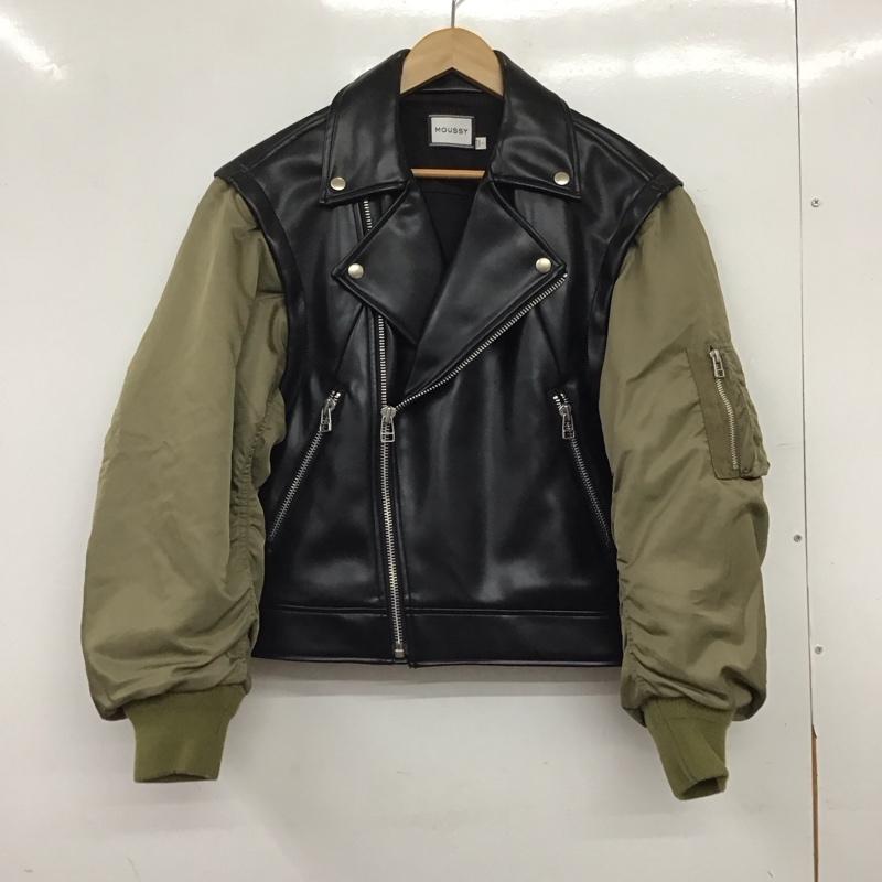 マウジー MOUSSY ジャケット、上着 ジャンパー、ブルゾン ジップアップジャケット アウター ライダースジャケット 1 無地 黒 / ブラック / black X カーキ / カーキ / khaki レディース USED 古着 中古 10158607