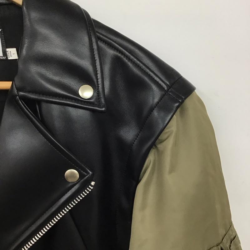 マウジー MOUSSY ジャケット、上着 ジャンパー、ブルゾン ジップアップジャケット アウター ライダースジャケット 1 無地 黒 / ブラック / black X カーキ / カーキ / khaki レディース USED 古着 中古 10158607