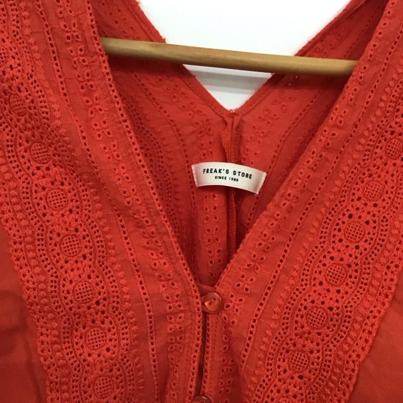 フリークスストア FREAK S STORE シャツ、ブラウス 半袖 半袖シャツ フロントボタン ノーカラーシャツ FREE  赤 / レッド / red レディース USED 古着 中古 10158608