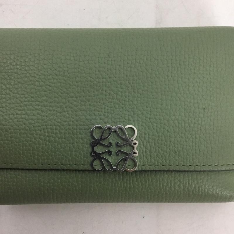 ロエベ LOEWE 財布 コンパクト財布 アナグラムロゴ 三つ折り 箱有 ワンポイント 薄緑 / ライトグリーン / レディース USED 古着 中古 10158723