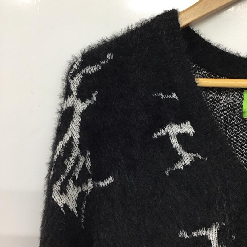 ハフ HUF カーディガン 長袖 長袖ニットカーディガン 前ボタン ノーカラー L プリント 黒 / ブラック / black メンズ USED 古着 中古 10158744