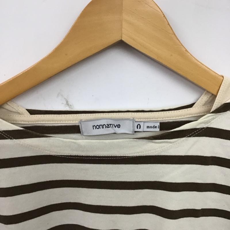 ノンネイティブ nonnative カットソー 長袖 長袖カットソー プリントカットソー 0 ボーダー柄 茶 / ブラウン / brown X アイボリー / アイボリー / メンズ USED 古着 中古 10158753