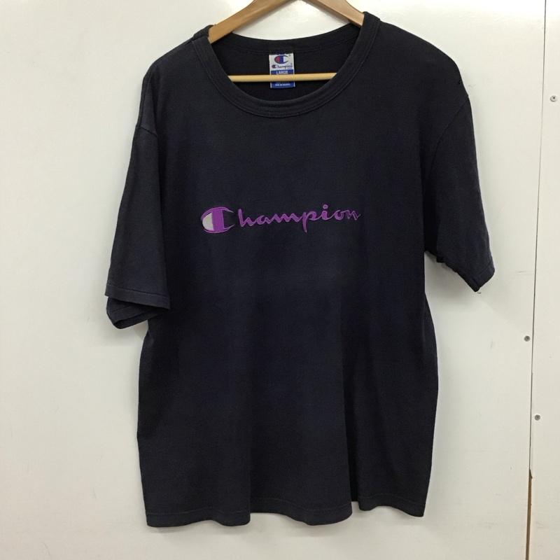 チャンピオン Champion Tシャツ 半袖 半袖カットソー プリントTシャツ クルーネックカットソー L ロゴ、文字 紺 / ネイビー / navy メンズ USED 古着 中古 10158808