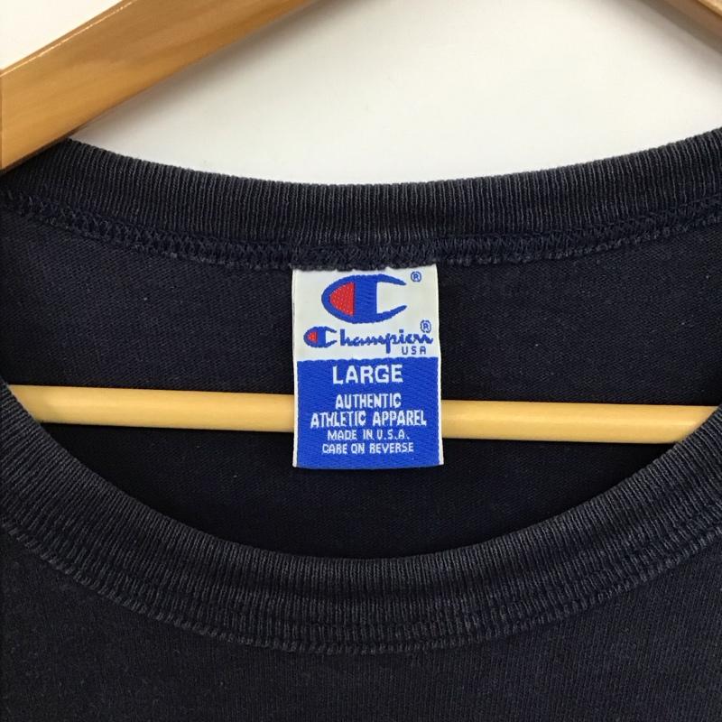 チャンピオン Champion Tシャツ 半袖 半袖カットソー プリントTシャツ クルーネックカットソー L ロゴ、文字 紺 / ネイビー / navy メンズ USED 古着 中古 10158808