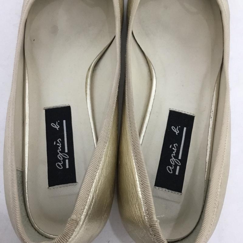 アニエス・ベー agnes b. パンプス パンプス リボンモチーフ ラウンドトゥ 23.5 23.5cm 無地 金 / ゴールド / gold color レディース USED 古着 中古 10159049