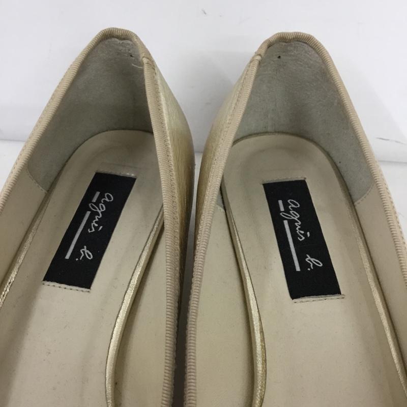 アニエス・ベー agnes b. パンプス パンプス リボンモチーフ ラウンドトゥ 23.5 23.5cm 無地 金 / ゴールド / gold color レディース USED 古着 中古 10159049