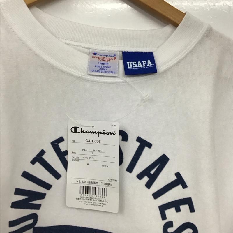 チャンピオン Champion Tシャツ 半袖 半袖カットソー プリントTシャツ クルーネックカットソー L ロゴ、文字 白 / ホワイト / white メンズ USED 古着 中古 10159111