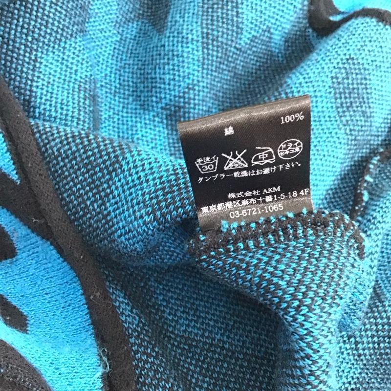 ウノピュウノウグァーレトレリラックス 1piu1uguale3 RELAX ニット、セーター 半袖 半袖ニットカットソー Vネック 5 プリント 黒 / ブラック / black X 青 / ブルー / blue メンズ USED 古着 中古 10159154