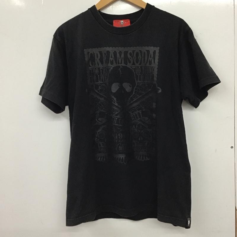 クリームソーダ CREAMSODA Tシャツ 半袖 半袖カットソー プリントTシャツ クルーネックカットソー ロゴ、文字 黒 / ブラック / black メンズ USED 古着 中古 10159188
