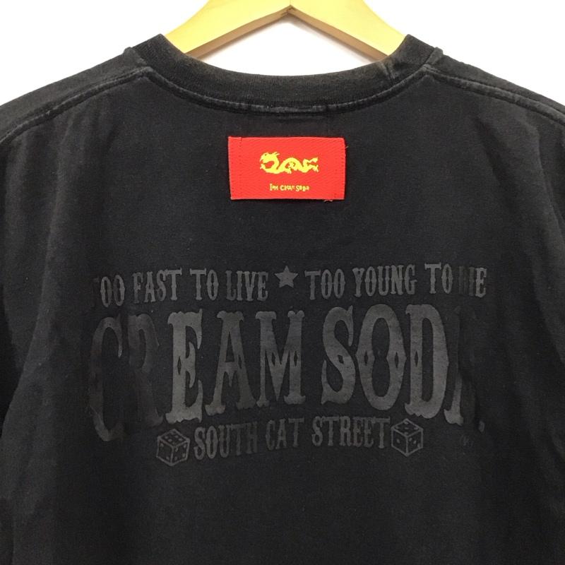 クリームソーダ CREAMSODA Tシャツ 半袖 半袖カットソー プリントTシャツ クルーネックカットソー ロゴ、文字 黒 / ブラック / black メンズ USED 古着 中古 10159188