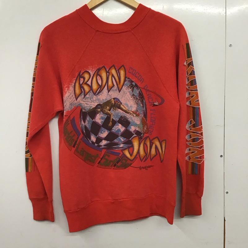 ロンジョン Ron Jon トレーナー 長袖 長袖トレーナー スウェット クルーネック プルオーバー M ロゴ、文字 赤 / レッド / red メンズ USED 古着 中古 10159199