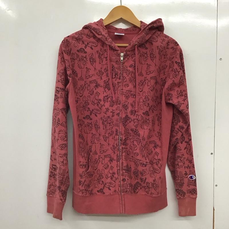 チャンピオン Campion パーカー 長袖 ジップパーカー M プリント 桃 / ピンク / pink メンズ USED 古着 中古 10159208