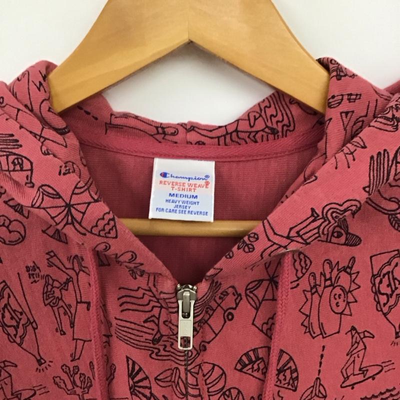 チャンピオン Campion パーカー 長袖 ジップパーカー M プリント 桃 / ピンク / pink メンズ USED 古着 中古 10159208