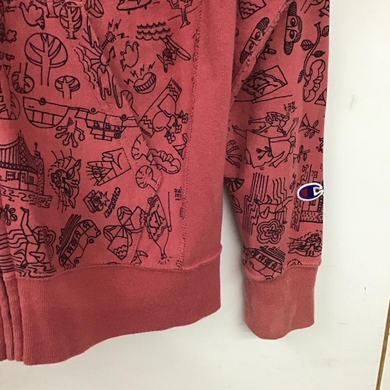 チャンピオン Campion パーカー 長袖 ジップパーカー M プリント 桃 / ピンク / pink メンズ USED 古着 中古 10159208