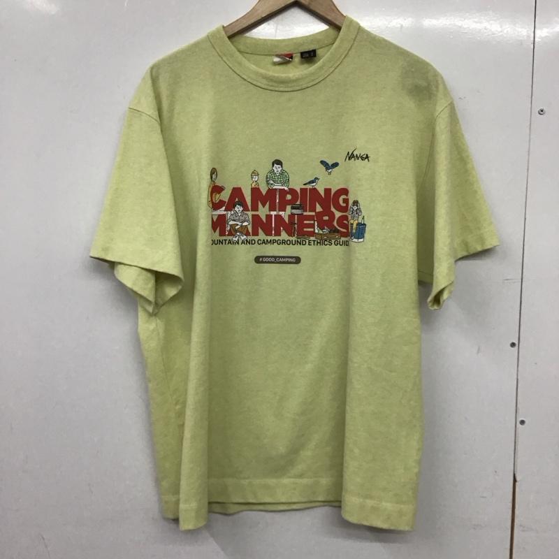 ナンガ NANGA Tシャツ 半袖 半袖カットソー プリントTシャツ クルーネックカットソー M ロゴ、文字 黄緑 / イエローグリーン / メンズ USED 古着 中古 10159211